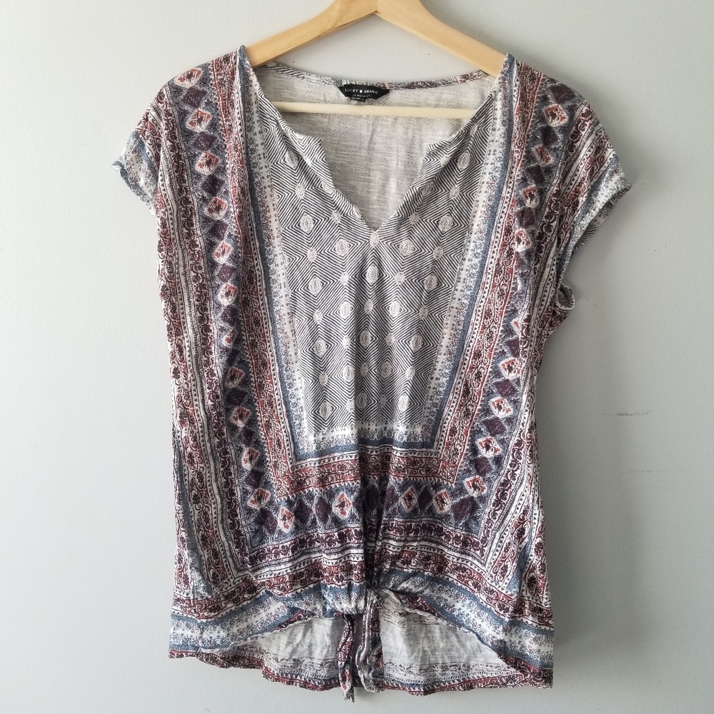 Lucky Brand Kanta Border Short Sleeve Tee Medium